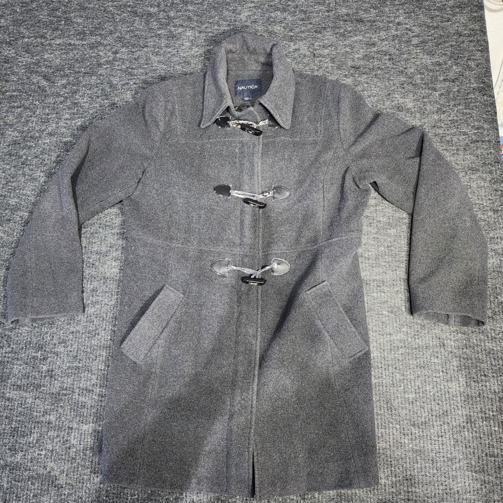 Nautica Womens Gray Wool Blend Toggle Duffle Coat Jacket XL(E1)